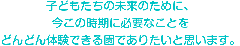 子どもたちの未来のために、
今この時期に必要なことを
どんどん体験できる園でありたいと思います。